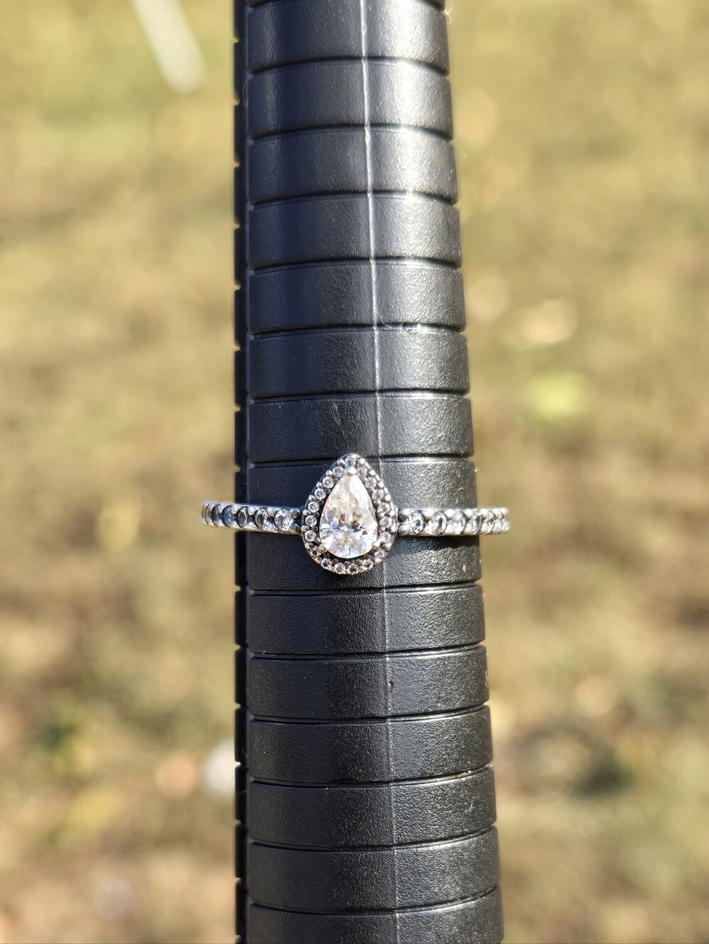 Pandora Retired Sterling Silver Teardrop Halo Solitaire Ring - Size 9
